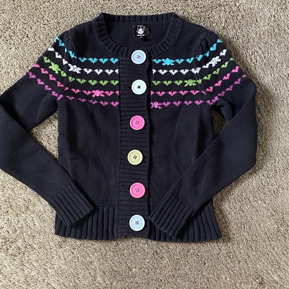 Y2K Heatherette Skull Hearts Rainbow Ski Fair Isle Cardigan Sweater - Picture 3 of 14